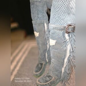 Rare Coleen Punch Avio El Vaquero Boots Fringed Blue Moccasin Boots